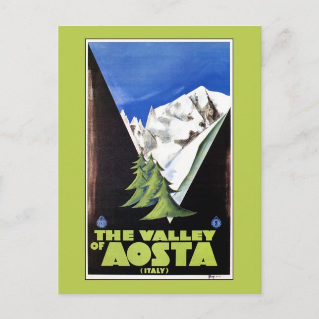 Das Aostatal Italienische Alpen Reiseplakat Postkarte (Vorderseite)