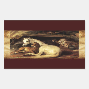 Das ARABISCHE ZELT MIT PFERDEN, ANDERES TIERE Rechteckiger Aufkleber