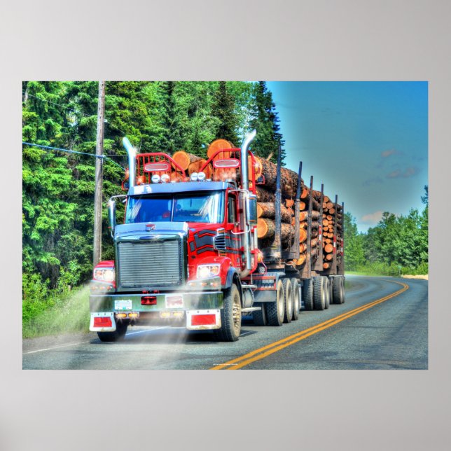 Das Art Poster des Big Rig Red Logging Truck Fahre (Vorne)