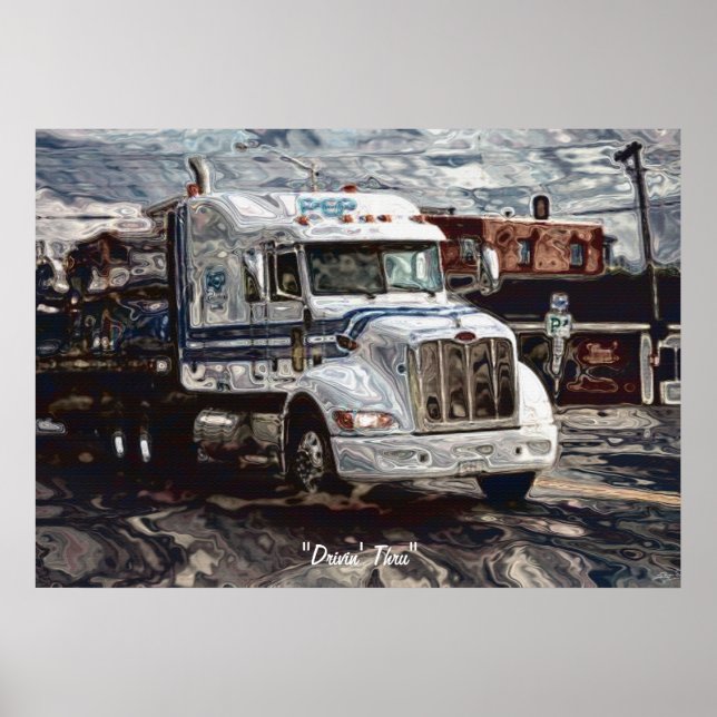 Das Art Poster des Big Rig White Freight Truck Fah (Vorne)