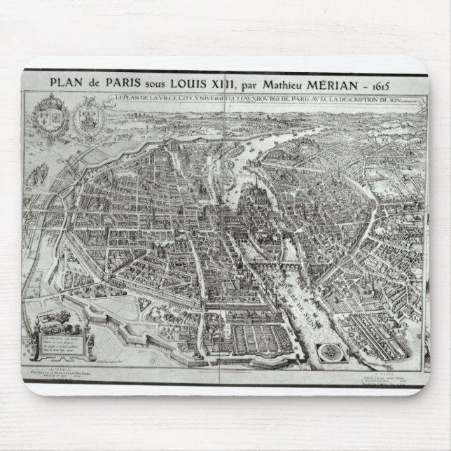 Das Augen-Plan des Vogels von Paris, 1615 Mousepad (Vorne)