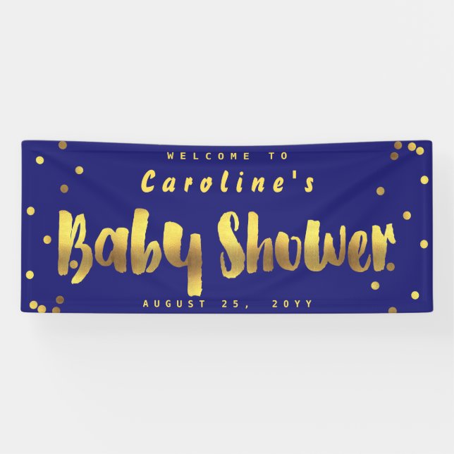 Das Baby-Duschen-Imitat-Goldconfetti-Blau der Banner (Horizontal)