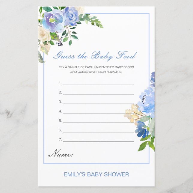 Das Baby Food Baby Shower Game kann man bestellen (Vorderseite)