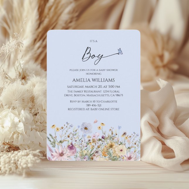 Das Baby ist ein Baby Soft Blue Floral Baby Dusche Einladung (Von Creator hochgeladen)