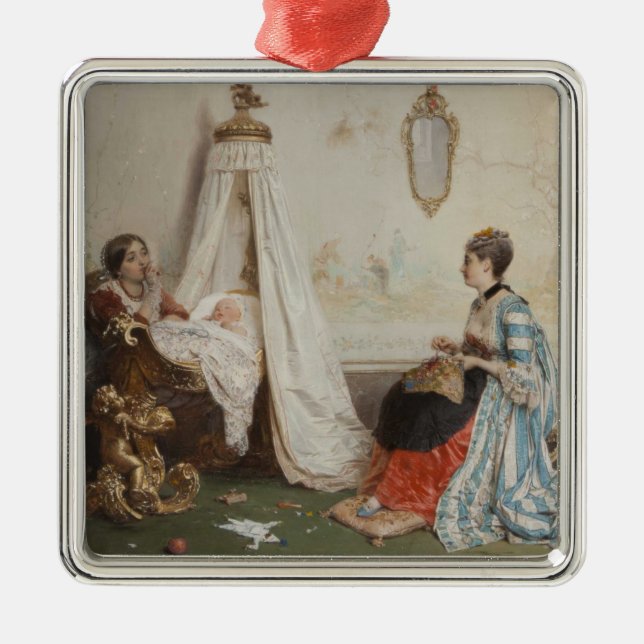 Das Baby schläft (von Gerolamo Induno) Ornament Aus Metall (Vorne)