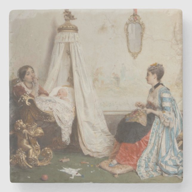 Das Baby schläft (von Gerolamo Induno) Steinuntersetzer (Vorderseite)