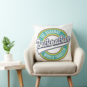 Das Bahamas Backpacker World Traveller Retro Logo. Kissen