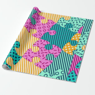 Das Banner mit geometrischen Rätsel, Memphis-Back Geschenkpapier