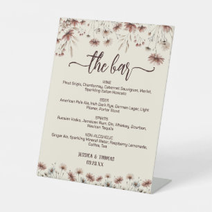 Das Bar Boho Chic Wildblumen Wedding Drinks Menü Sockelschild