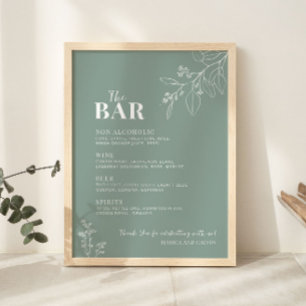 Das Bar Sage Green Wedding Sign Poster