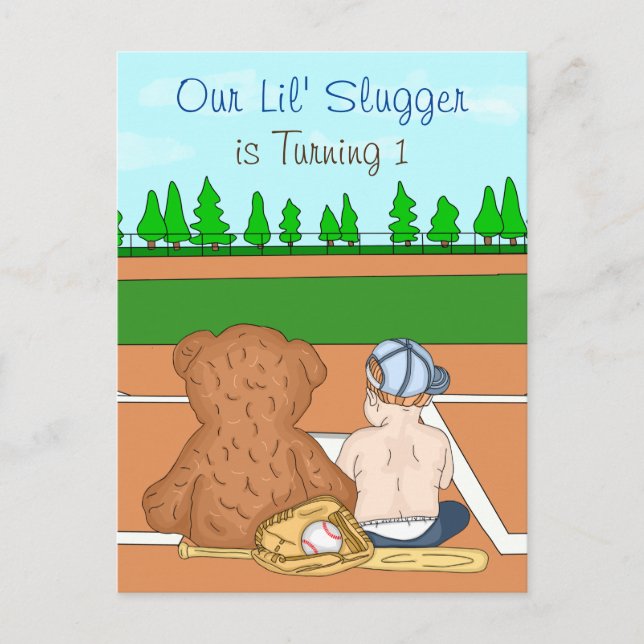 Das Baseball-Debüt zum ersten Geburtstag Postkarte (Vorderseite)