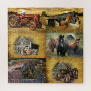 Das Bauernhofroster hält Pferde und Ferkel Puzzle