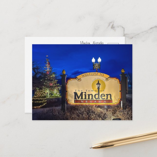 Das Begrüßungszeichen für Minden, Nevada Postcard Postkarte (Vorderseite/Rückseite Beispiel)
