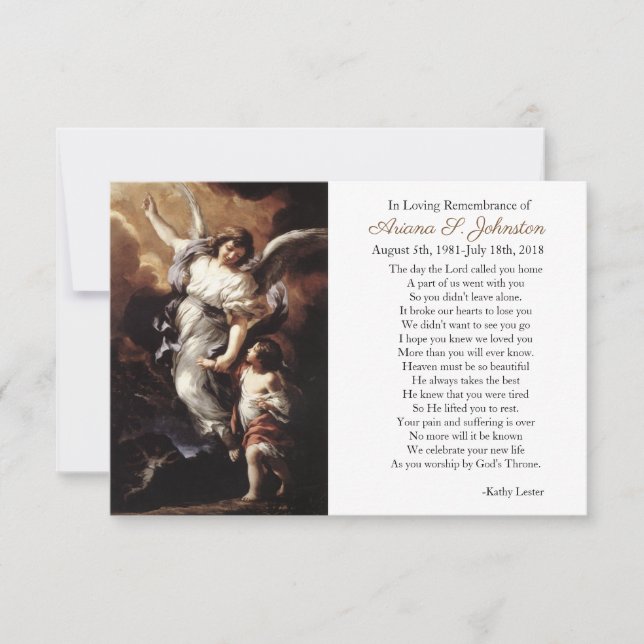 Das Beileids-Gebets-Karte eines Engels Rettung Einladung (Vorderseite)