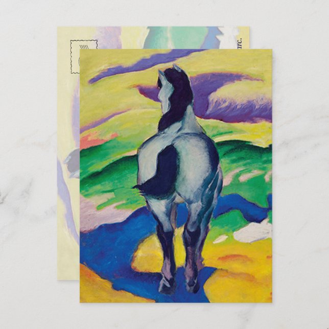 Das berühmte blaue Pferd II von Franz Marc Postkarte (Vorne/Hinten)