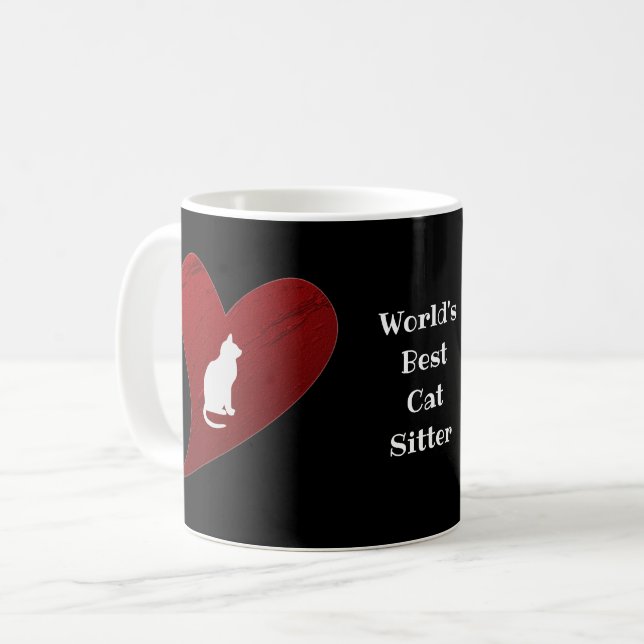Das beste Cat Sitter White Cat Herz der Welt Viele Kaffeetasse (Vorderseite Links)