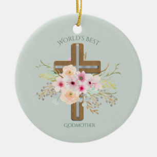 Das beste Geschenk der GODMOTHER-Welt - Blumenkreu Keramik Ornament