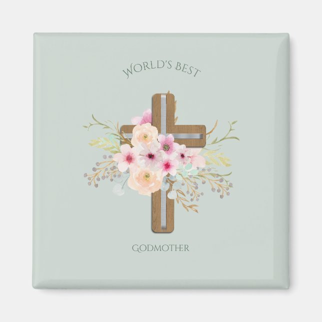 Das beste Geschenk der GODMOTHER-Welt - Blumenkreu Magnet (Vorne)