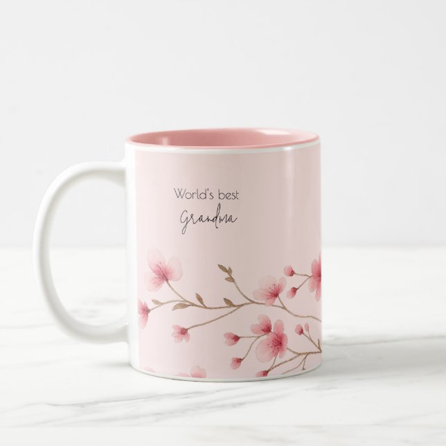 Das beste Grandma der Welt - Pastel und Blumen Per Zweifarbige Tasse (Links)