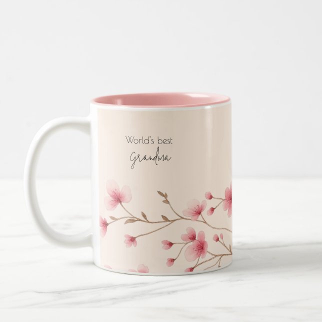 Das beste Grandma der Welt - Pastel und Blumen Per Zweifarbige Tasse (Links)