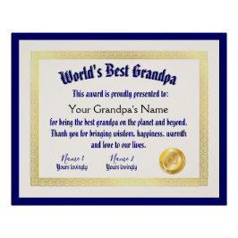 Das beste Grandpa-Zertifikat der modernen Funny Wo Poster