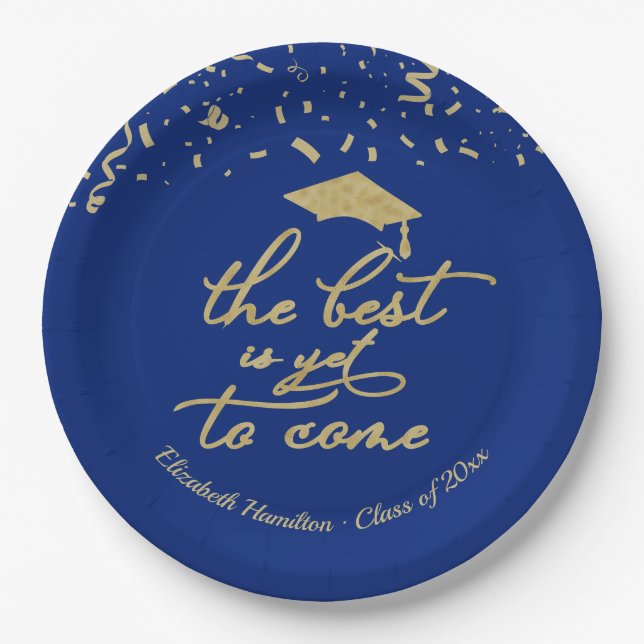 Das Beste ist, noch zu kommen Gold Blue Grad Party Pappteller (Vorderseite)