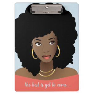 Das Beste kommt noch! Schwarze Frau, Hellblau Klemmbrett