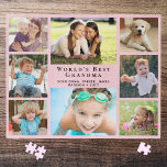 Das beste Oma der Welt 8 - Collage Rosa Puzzle<br><div class="desc">Dieses rosa Puzzle aus acht Fotos wird ein lustiges Geschenk für die weltbeste Oma. Personalisieren Sie mit 8 Bildern von Enkelkindern, Kindern, anderen Familienmitgliedern, Haustieren usw., passen Sie den Ausdruck "Bestes Oma der Welt" an und ob sie "Oma", "Nana", "Oma" usw. heißt, und fügen Sie die Namen ihrer Enkel hinzu....</div>