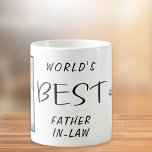 Das beste Schwiegervater-Foto der Welt Kaffeetasse<br><div class="desc">Ein lustiges Geschenk für den weltbesten Schwiegervater! Sie können eine Seite dieser Tasse mit einem vertikalen Foto personalisieren. Der beste Schwiegervater der Welt ist in lustiger Typografie mitten in der Tasse geschrieben. Auf der anderen Seite der Tasse,  können Sie mit Ihren Namen und das Jahr personalisieren.</div>