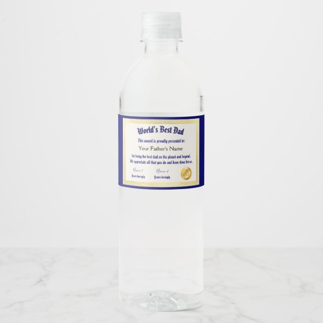 Das beste Vater-Zertifikat der modernen Funny Worl Wasserflaschenetikett (Vorderseite)