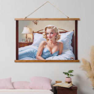 Das Bett ist nur eine schöne AI Konzept Kunst von  Wandteppich Mit Holzrahmen
