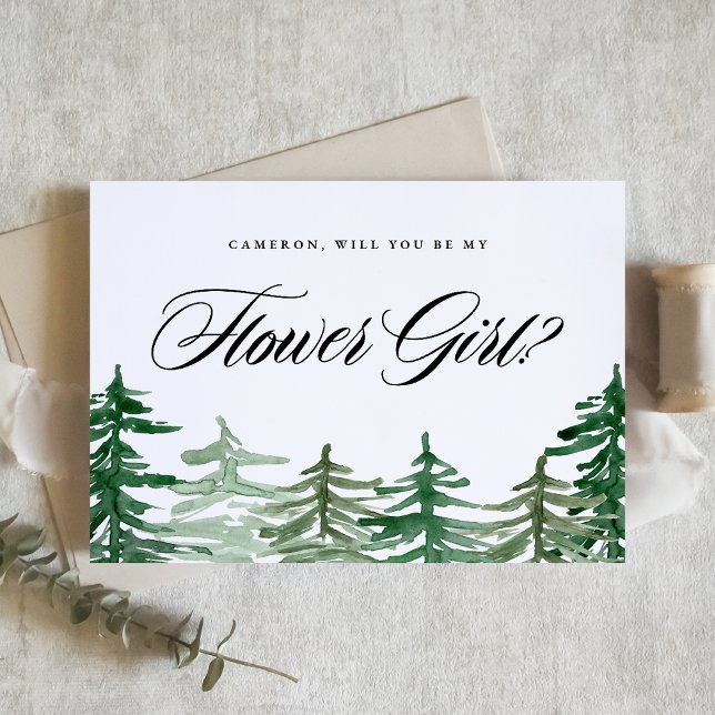 Das bezaubernde Woodland wird mein Blumenmädchen s ( Customizable Woodland "Will You Be My Flower Girl?" Card featuring enchanting watercolor forest.)