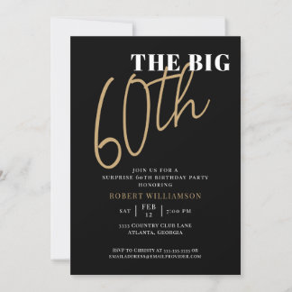 Das Big 60. Überraschung zum Geburtstag Black Gold Einladung