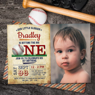 Das Big One Baseball Foto zum 1. Geburtstag treffe Einladung