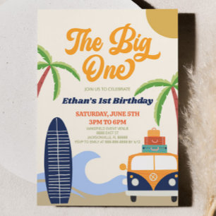 Das Big One Beach Surf Blue 1. Geburtstag Party Einladung