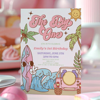 Das Big One Beach Surf Retro 1. Geburtstag Party Einladung