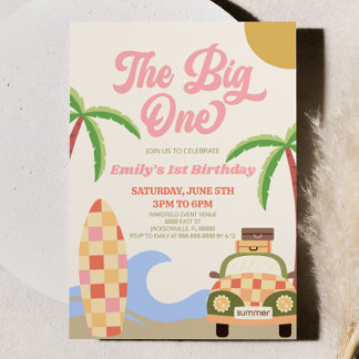 Das Big One Beach Surf Rosa 1. Geburtstag Party Einladung