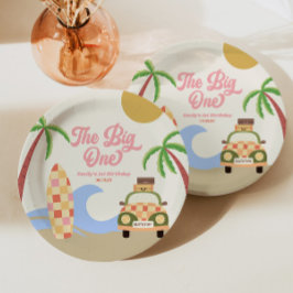 Das Big One Beach Surf Rosa 1. Geburtstag Party Pappteller