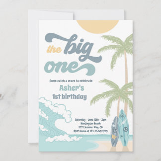 Das Big One Retro Surf 1. Geburtstag Party Einladung