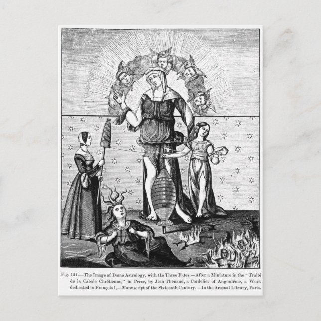 Das Bild der Dame Astrologie mit den drei Postkarte (Vorderseite)