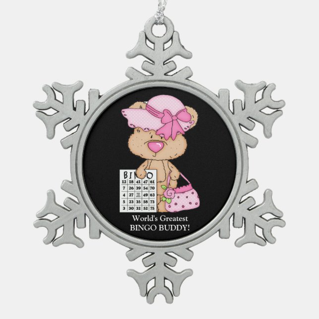 Das Bingo-Freund-Schneeflockeverzierung der Welt Schneeflocken Zinn-Ornament (Vorderseite)