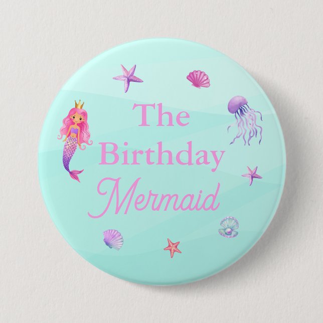 Das Birthday Mermaid-Party Button (Vorderseite)