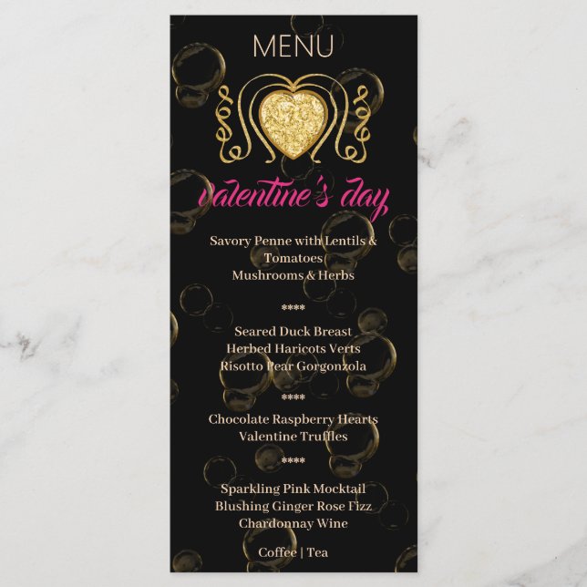 Das "Black & Gold Heart Valentine's Day Menu" Menükarte (Vorderseite)