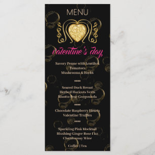 Das "Black & Gold Heart Valentine's Day Menu" Menükarte