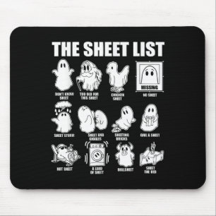 Das Blatt listet lustige Geister auf Halloween-Kos Mousepad