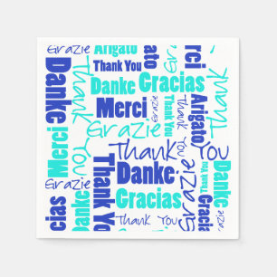 Das Blau und Türkis, die mehrsprachig sind, danke Serviette