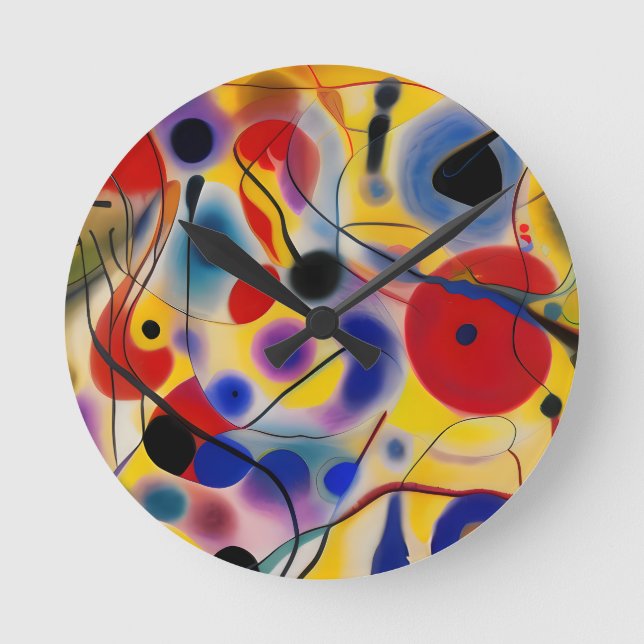 Das Blaue 10 Abstract trifft Rot 6 Runde Wanduhr (Vorderseite)