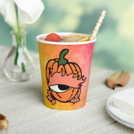 Das blaue Auge des spoky Pumpkins Pappbecher