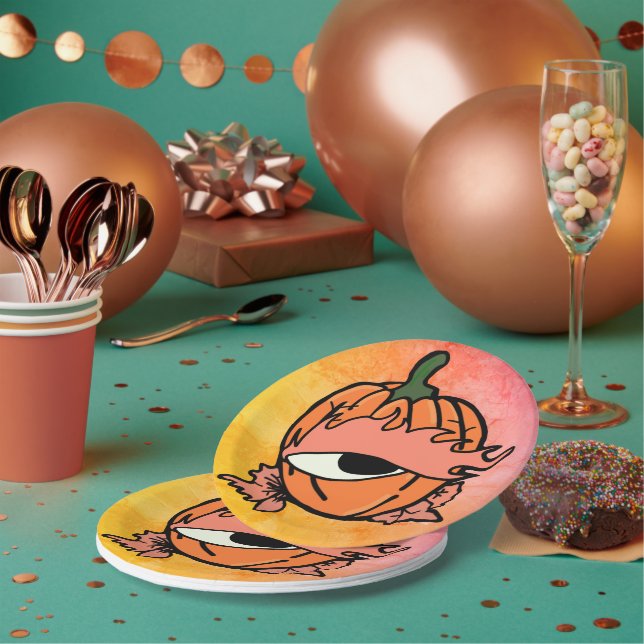 Das blaue Auge des spoky Pumpkins Pappteller (Multi)