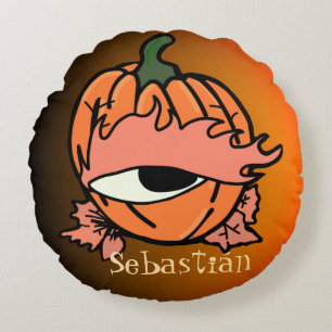 Das blaue Auge des spoky Pumpkins Rundes Kissen